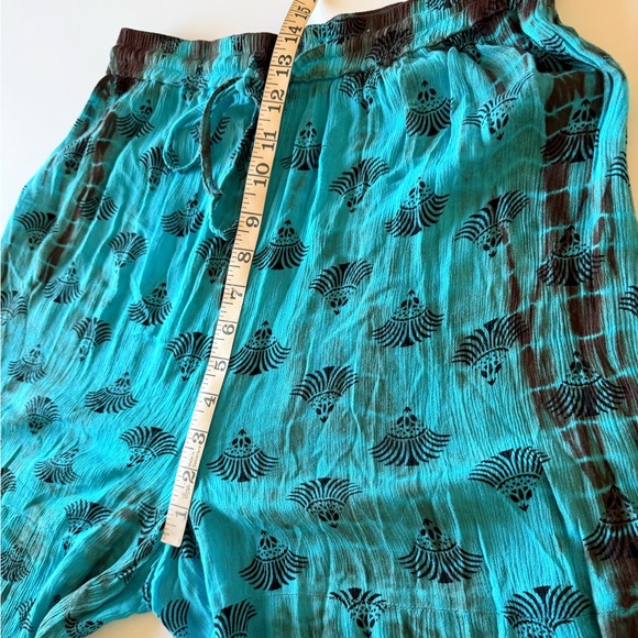Earthbound bohemian wide leg pants, highwaisted elastic waist, turquoise blue, S - Picture 5 of 13